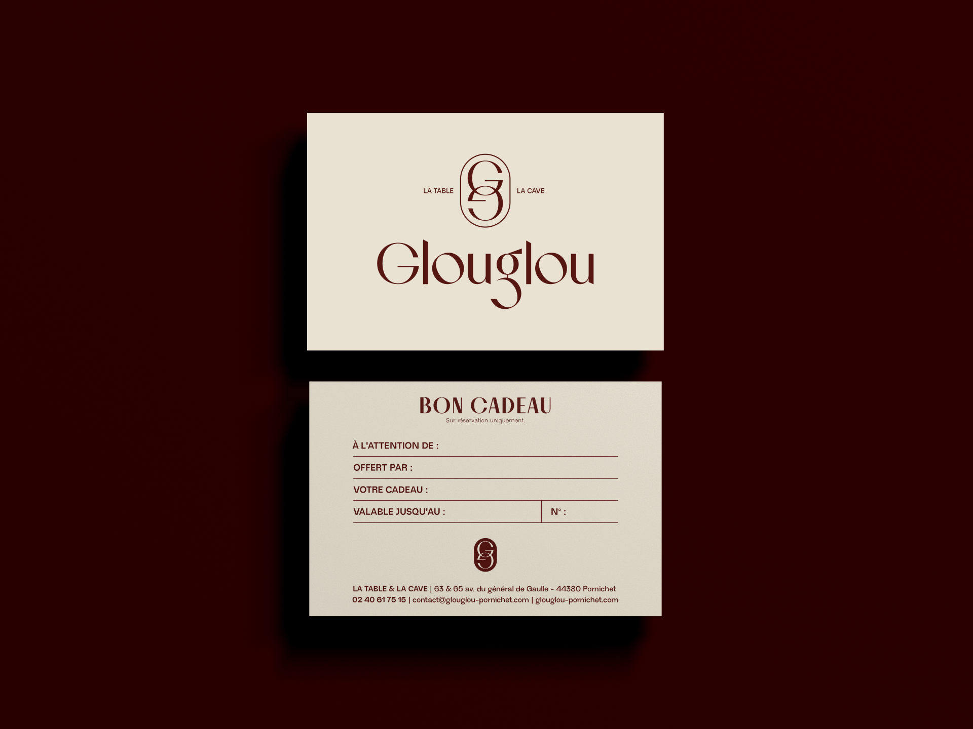 Univers graphique et identité de marque du restaurant Glouglou à Pornichet